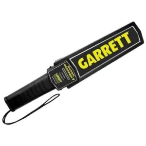Handheld metal detector Garrett Super Scanner offers self-calibrating scan screening. Audible/vibrating alarms good battery life for professional security.