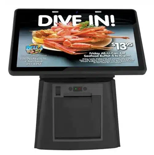 hop POS machine with inbuilt 80mm thermal printer, high-speed receipt printing and smart touchscreen system for retail and restaurant billing.