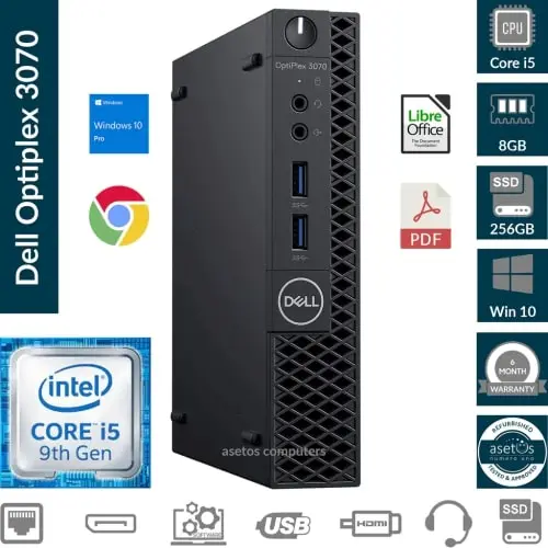 Enhance productivity with a refurbished Dell OptiPlex 3070 Intel Core i5 9th Gen desktop(SFF) delivering reliable performance for business & everyday tasks.